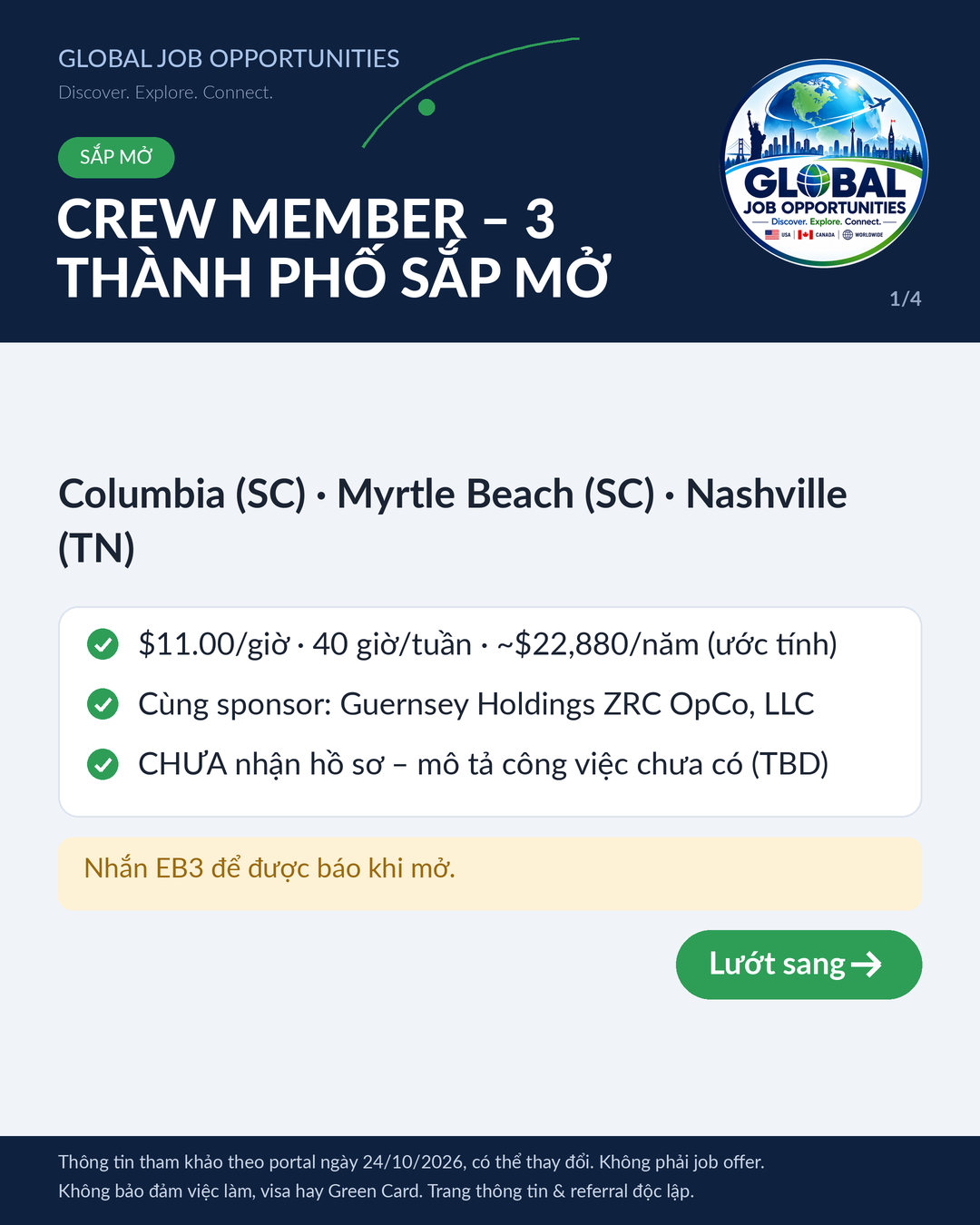 Tin job sắp mở Crew Member Columbia Myrtle Beach Nashville