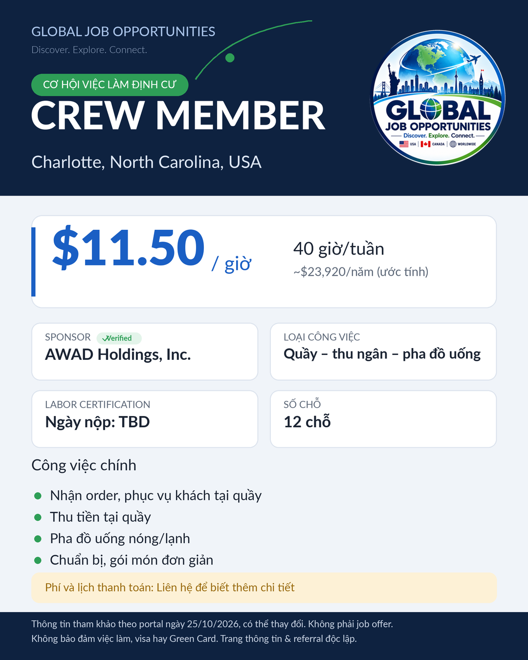 Tin job Crew Member Charlotte NC $11.50/giờ